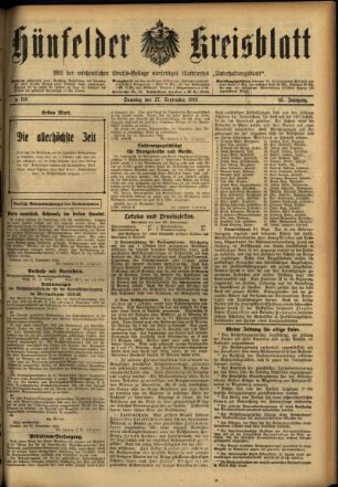 Erste Ausgabe vom Samstag, den 27. September 1919.