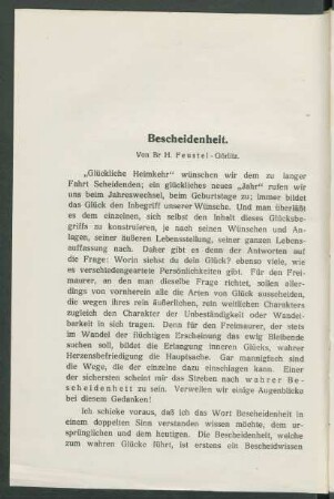 Bescheidenheit.
