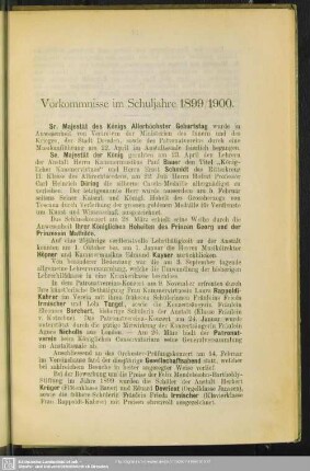 Vorkommnisse im Schuljahr 1899/1900