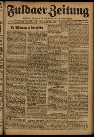 Erste Ausgabe vom Montag, den 21. März 1921.