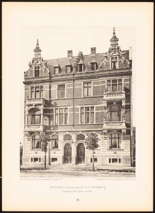 Wahnhaus Schwarzwaldstraße, Straßburg: Ansicht (aus: Moderne Neubauten, 1.Jg., 1894, hrsg. W. Kick)