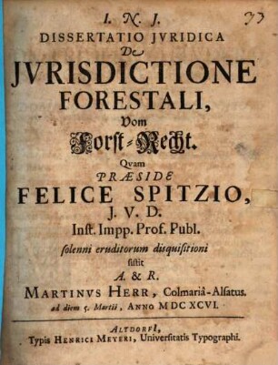 Diss. ... de iurisdictione forestali