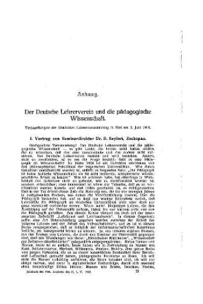 Der Deutsche Lehrerverein und die pädagogische Wissenschaft : Verhandlungen der Deutschen Lehrerversammlung in Kiel am 2. Juni 1914 ; Anhang