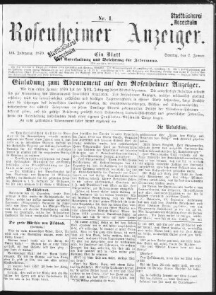 Rosenheimer Anzeiger : Tagblatt für Stadt und Land ; (mit amtlichen Mitteilungen). 1870 = Jg. 16