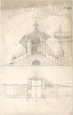 Thiersch, August ; Bad Reichenhall; Hl. Kreuz - Kapelle - Grundriss, Ansicht
