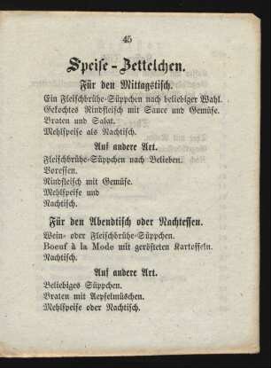 Speise-Zettelchen.