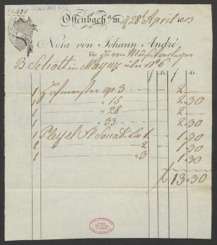 [Rechnung] Nota von Johann André : 28.04.1813