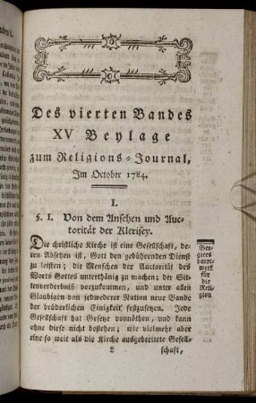 Des vierten Bandes XV. Beylage zum Religions-Journal, Im October 1784