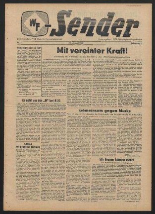 Betriebszeitung 'WF-Sender', Nr.31/1960 (12. August 1960)