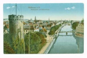 "Neckarpartie mit Bollwerksturm" - Gesamtansicht, Blick auf nördliche Altstadt (color)