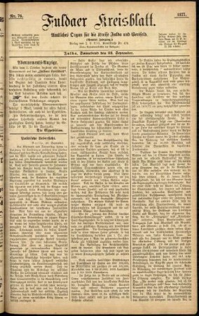 Ausgabe vom Samstag, den 22. September 1877.