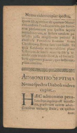 Admonitio Septima. Nemo spectra Diaboli videre cupiat.
