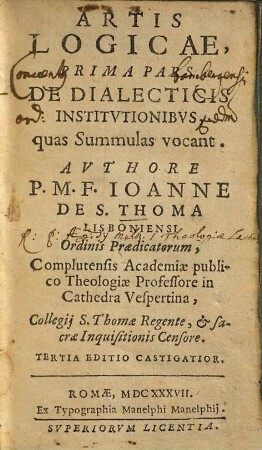 Ioannis de S. Thoma Artis logicae pars ..., 1/2
