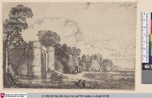 [Wagen erreichen den Eingang einer Burg; Carts approaching the Entrance of a Castle]