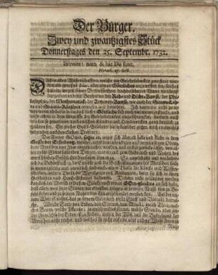 Zwey und zwanzigstes Stück Donnerstages den 25. Septembr. 1732.