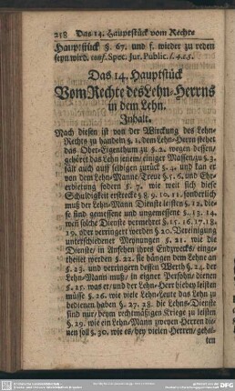 Das 14. Hauptstück. Vom Rechte des Lehn-Herrns in dem Lehn