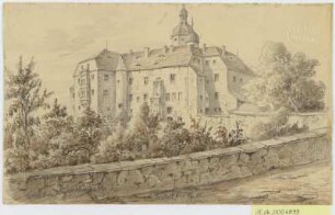 Ansicht vom Schloss in Dippoldiswalde, Bleistift, 1885 : Täubert, Gustav : Schloss in Dippoldiswalde / Gustav Täubert. - [S.l.] , 1885. - 1 Kunstbl. : Aquarell u. Bleistift ; 21 x 13 cm