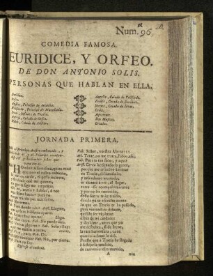 Euridice, Y Orfeo : Comedia Famosa