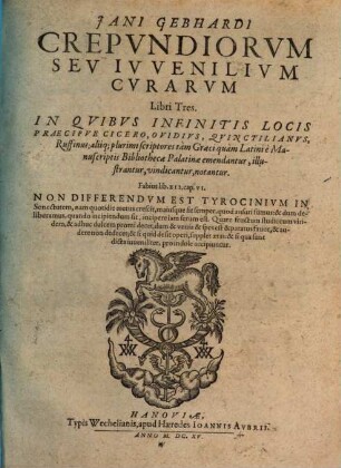 Crepundia seu iuvenilium curarum : libri tres
