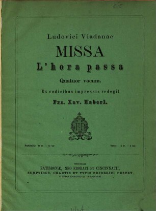 Ludovici Viadanae Missa "L'hora passa" quatuor vocum