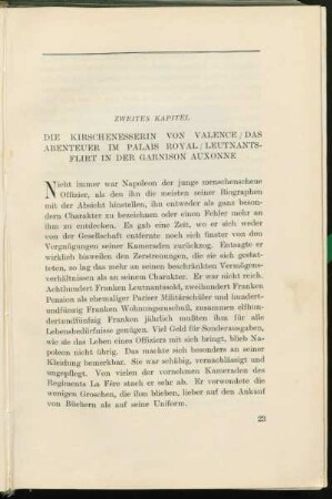 Zweites Kapitel. Die Kirschenesserin von Valence / Das Abenteuer im Palais Royal / Leutnantsflirt in der Garnison Auxonne