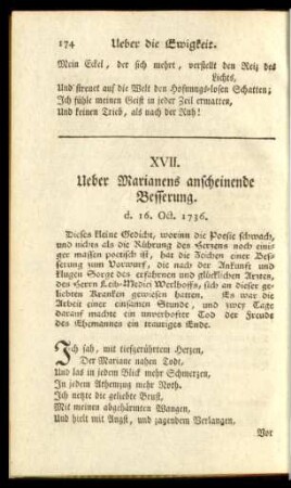 XVII. Ueber Marianens anscheinende Besserung. d. 16. Oct. 1736