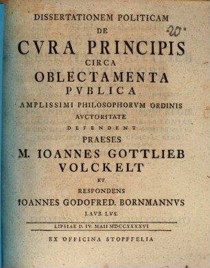 Diss. pol. de cura principis circa oblectamenta publica