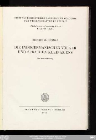 Die indogermanischen Völker und Sprachen Kleinasiens