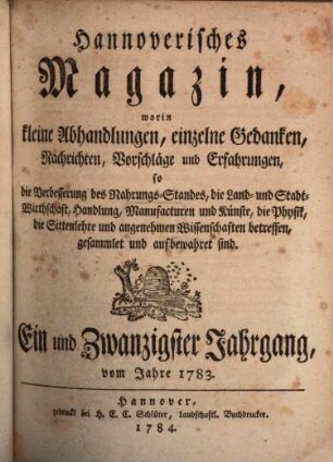 Hannoverisches Magazin, 21. 1783