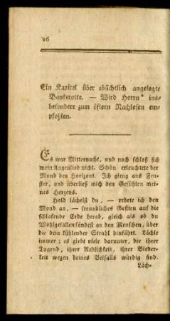 Ein Kapitel über absichtlich angelegte Bankerotte. - Wird Herrn* insbesondere zum öftern Nachlesen empfohlen