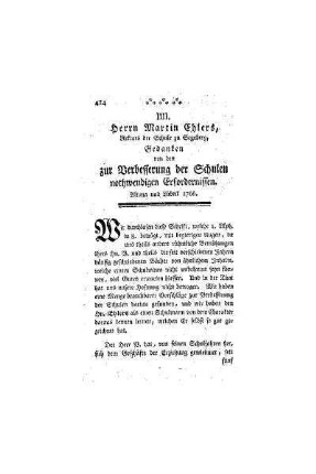 Herrn Martin Ehlers, Rektors der Schule zu Segeberg, Gedanken von den zur Verbesserung der Schulen nothwendigen Erfordernissen : Altona und Lübeck 1766