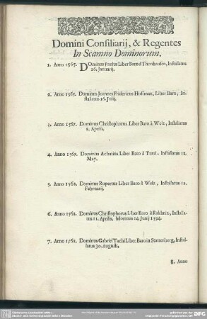 Domini Cancellarii, & Regentes In Scamno Dominorum