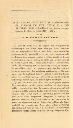 Iets over der teregtwijzende aanmerkingen op de kaart van Java, van C. W. M. van de Velde, door J. Hageman Jcz. ... door A. B. Cohen Stuart