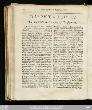 Disputatio IV. De voluntate Antecedente & Consequente