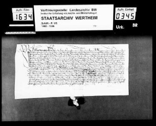 Viax vom Oberstein bekennt, dass ihm die Vormünder der Söhne des Grafen Friedrich zu Löwenstein (Lewenstein), Herren zu Scharfeneck (Scharpfneck), benannte Zehnten zu Niederhochstadt verliehen haben.