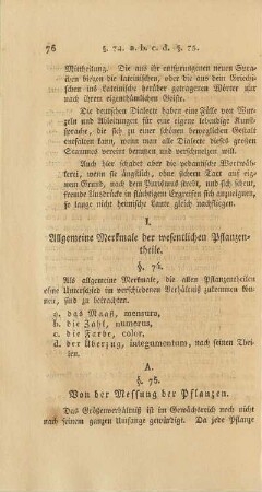 I. Allgemeine Merkmale der wesentlichen Pflanzentheile.