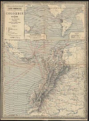 Carte commerciale physique, administrative, routière, agricole et minière : Colombie et Équateur