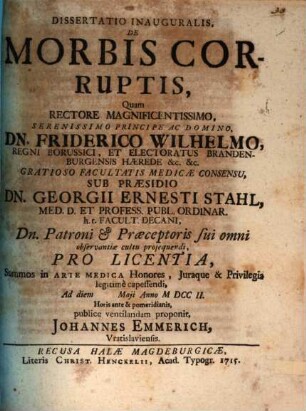 Diss. inaug. de morbis corruptis