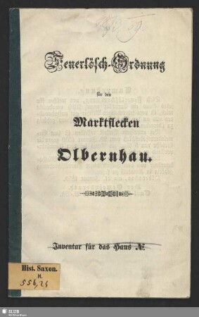 Feuerlösch-Ordnung für den Marktflecken Olbernhau