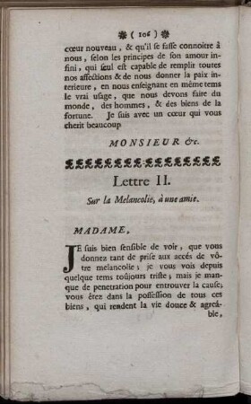Lettre II. Sur la Melancolie, à une amie.