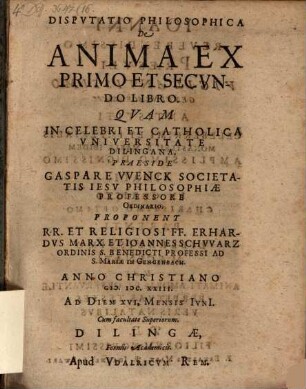 Disp. de anima ex primo et secundo libro