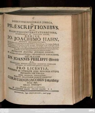Dissertatio Inauguralis Juridica De Præscriptionibvs