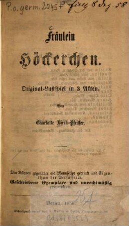 Fräulein Höckerchen : Original-Lustspiel in 3 Akten