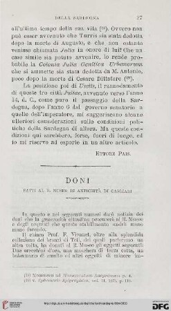 Doni fatti al R. Museo di Antichità di Cagliari