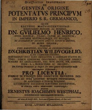 Disqvisitio Inavgvralis De Genvina Origine Potentatvs Principvm In Imperio S. R. Germanico