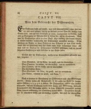 Caput VII. Von dem Gebrauche der Dissonanzen.