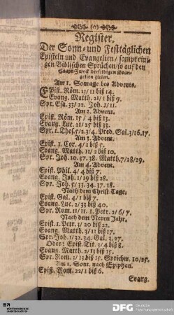 Register Der Sonn- und Festtäglichen Episteln und Evangelien