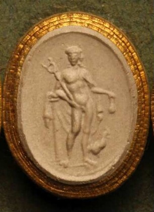 Nackter Merkur, sich an eine Säule lehnend (Daktyliothek, Erstes Mythologisches Tausend)