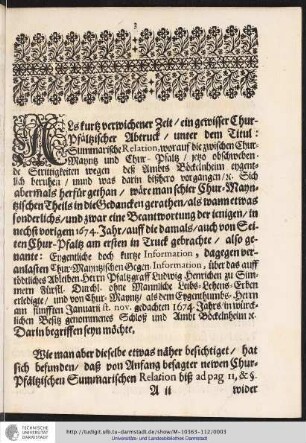 Als kurtz verwichener Zeit/ ein gewisser Chur-Pfältzischer Abtruck / ...