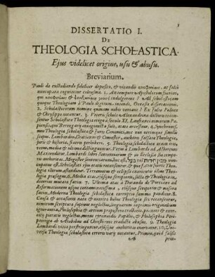 Dissertatio I. De Theologia Scholastica.
